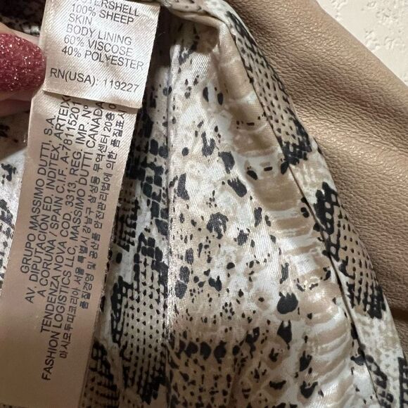 Massimo Dutti Women's Tan Sheep Skin Leather Moto Jacket - Picture 7 of 9